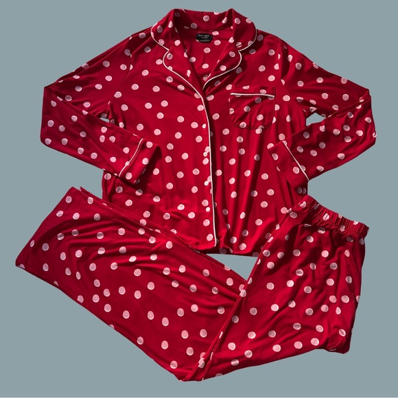 kate spade Other - Kate Spade Red Pink Polka Dot Pajama Set Long Sleeve Pants Valentine